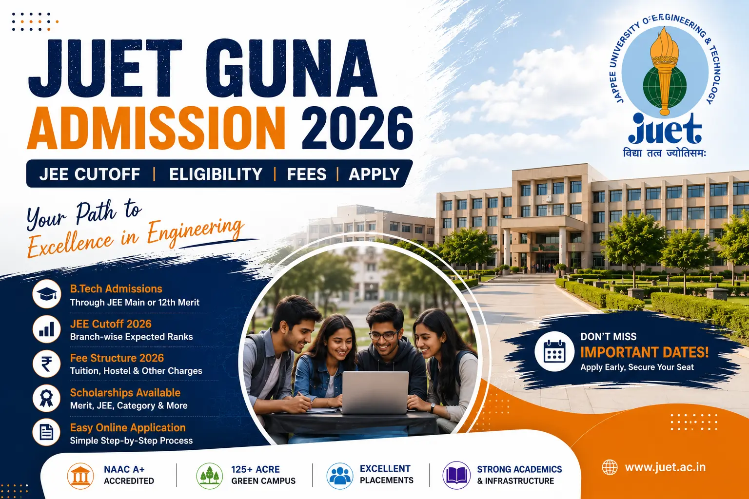 JUET Guna Admission 2026 — JEE Cutoff, Eligibility, Last Date & Step-by-Step Apply Process